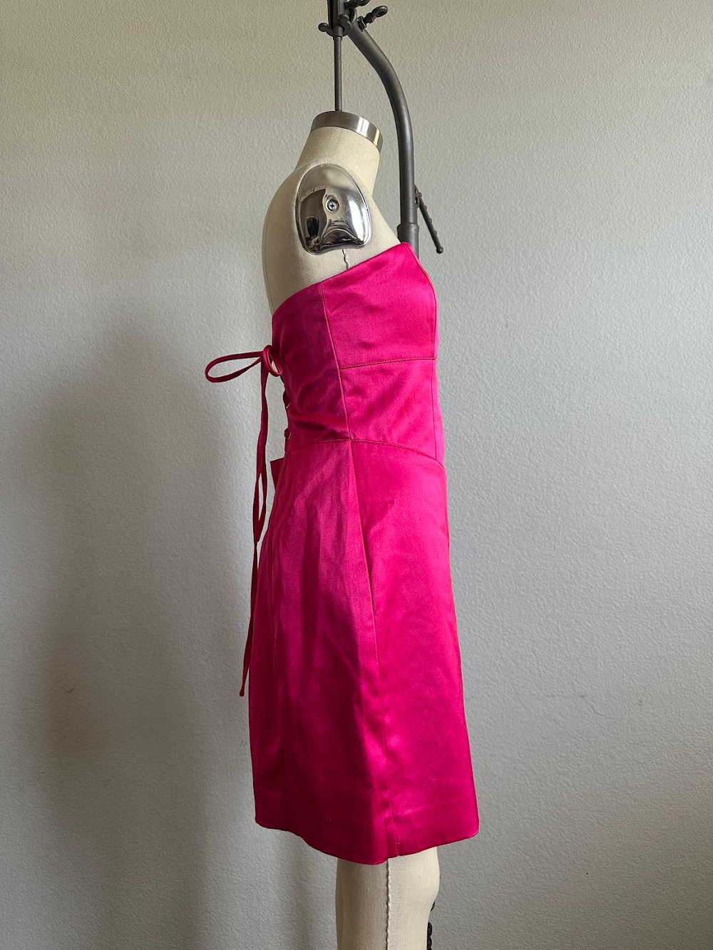 Forever 21 Pink Strapless Corset Mini Dress Lace Up Back Y2K Party XS - Picture 4 of 6